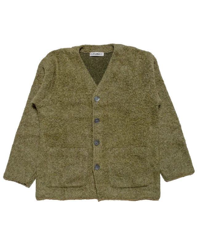 cardigan with lattice studs -Our Legacy Cardigan Fresh Moss Tumble Wool