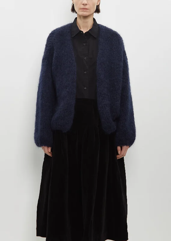 knit-ramie cardigan earthy -Short Cardigan — Navy