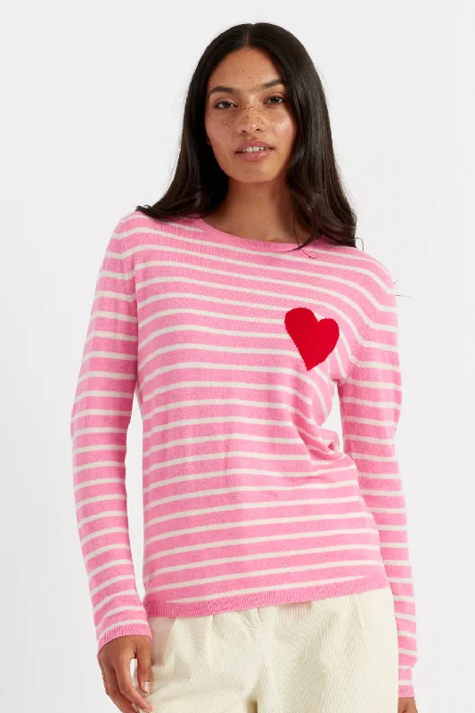 sienna pullover sweater earthy tone -Pink Breton Heart Wool-Cashmere Sweater