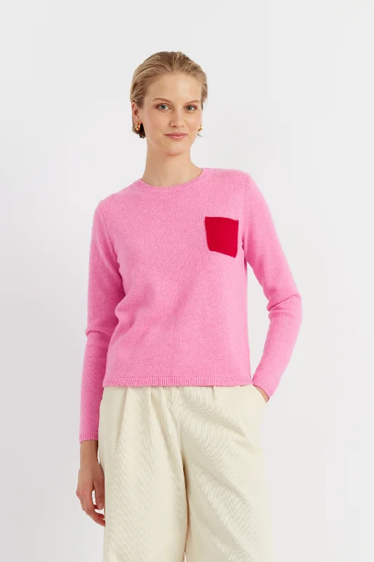 hemp-jute pullover sweater eco -Pink Wool-Cashmere Pocket Sweater