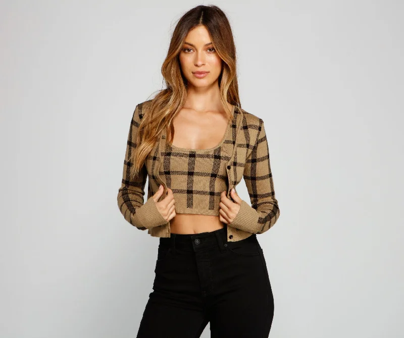 basalt cardigan dark luster -Plaid Daze Cropped Cardigan