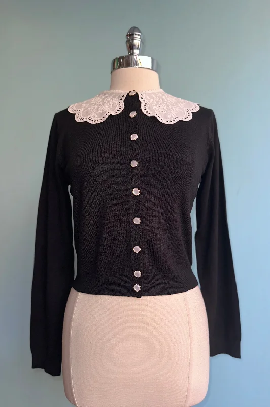 cardigan with sequin piping -Polly Doily Collar Cardigan in Black by Banned