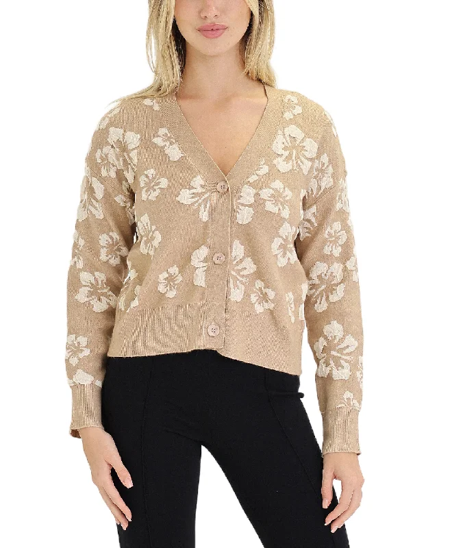 ramie-silk cardigan natural -Printed Knit Cardigan