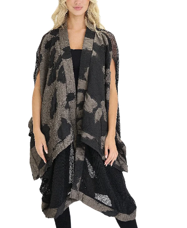 silk-jute cardigan luxe -Printed Long Asymmetrical Cardigan