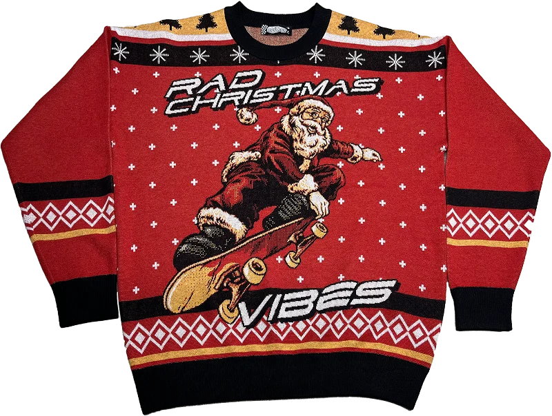 pullover sweater with glitter logos -Rad Christmas Vibes Knitted Christmas Sweater