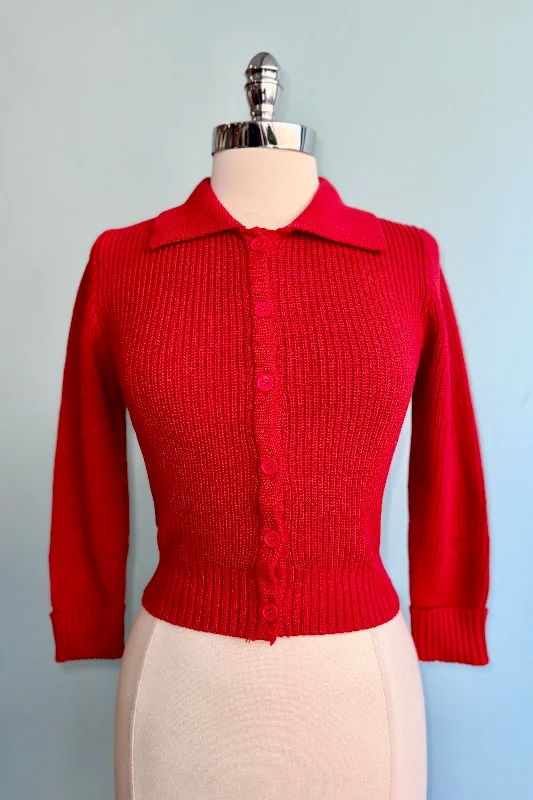 saffron cardigan vibrant tone -Red Collared Cardigan by Collectif