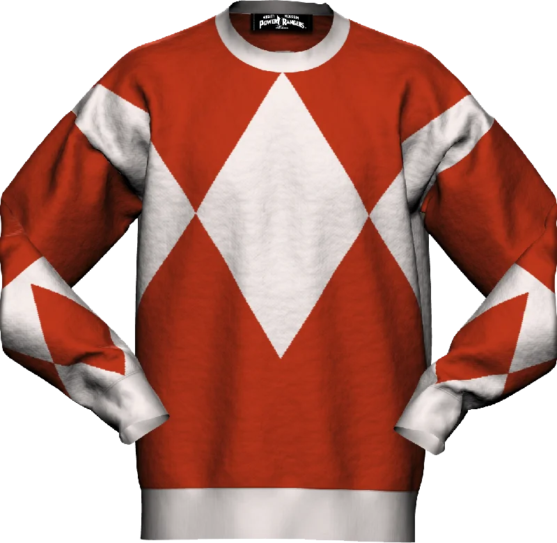 pullover sweater men nomad twill -Red Ranger Mighty Morphin Power Rangers Knitted Sweater