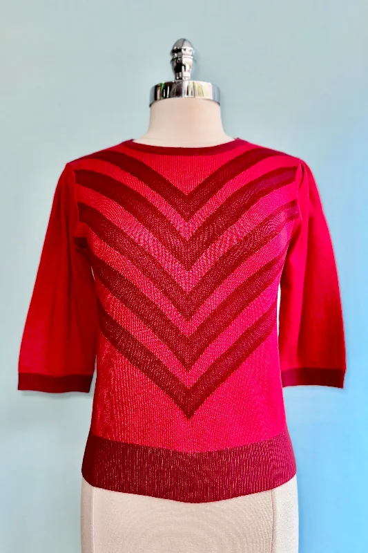 clove pullover sweater rich glow -Red V-Pattern Knit Pullover Sweater by Voodoo Vixen