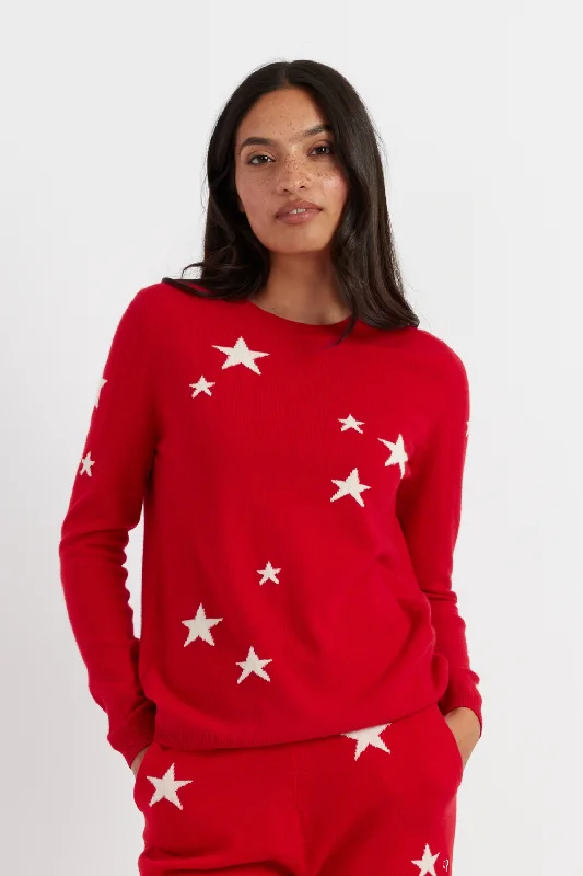 tweed-jute pullover sweater classic -Red Wool-Cashmere Star Sweater