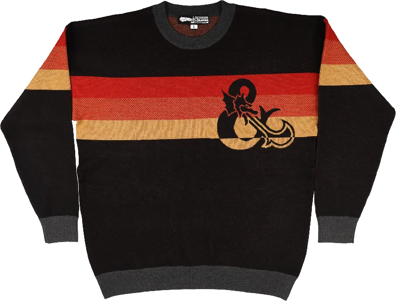 leather-jute pullover sweater hybrid -Retro Stripes Dungeons & Dragons Knitted Sweater