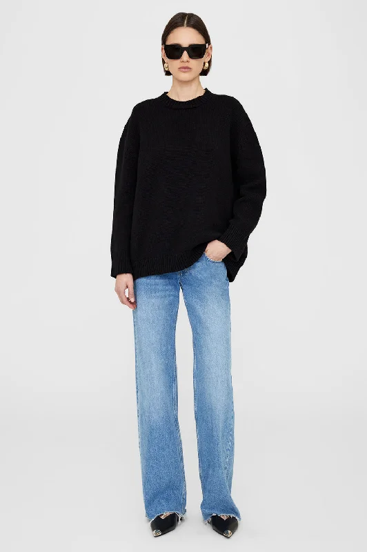 pullover sweater with draped trim -Rosie Sweater - Black