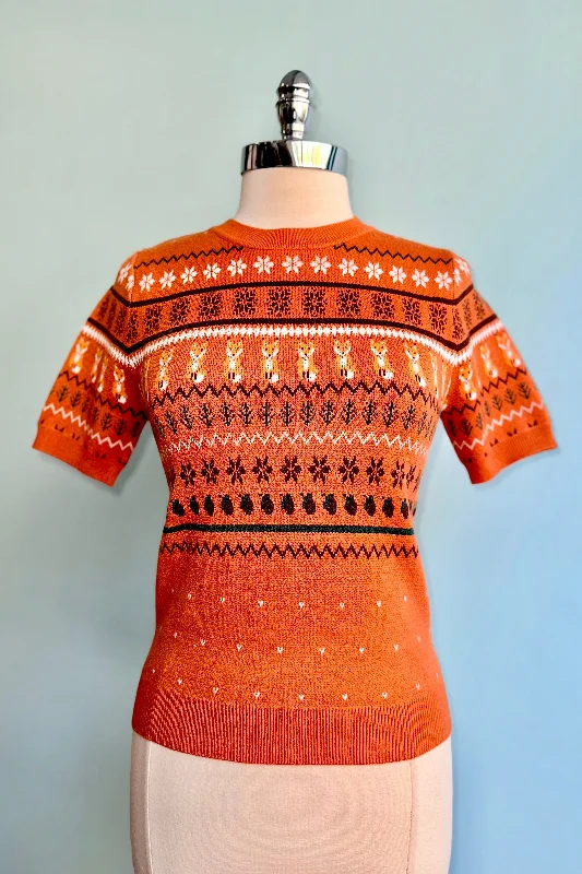 hemp-jute pullover sweater eco -Rust Vixey Fox Sweater by Hell Bunny