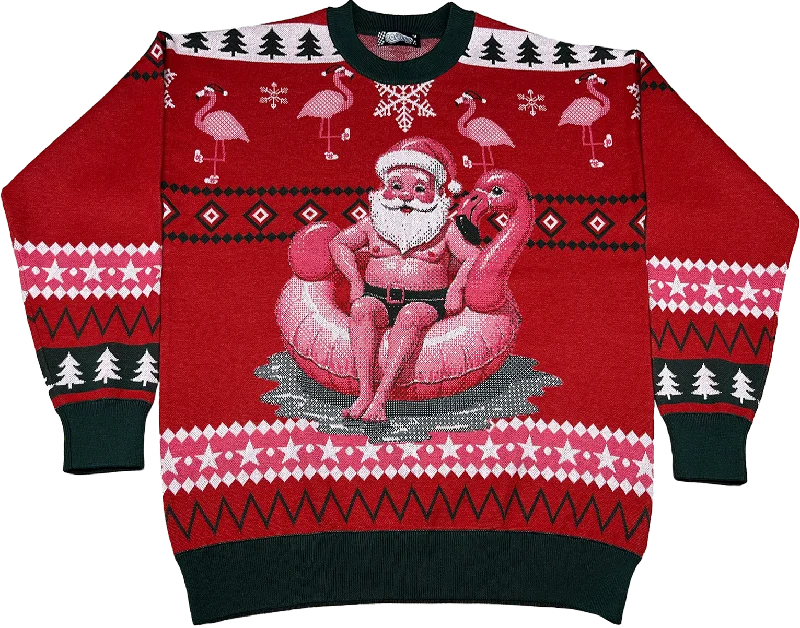 jute-ramie pullover sweater rustic -Santa Chilling In The Pool Knitted Christmas Sweater