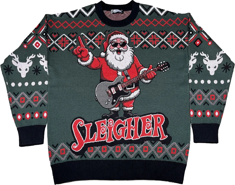 pullover sweater men outback check -Santa Claus Sleigher Knitted Christmas Sweater