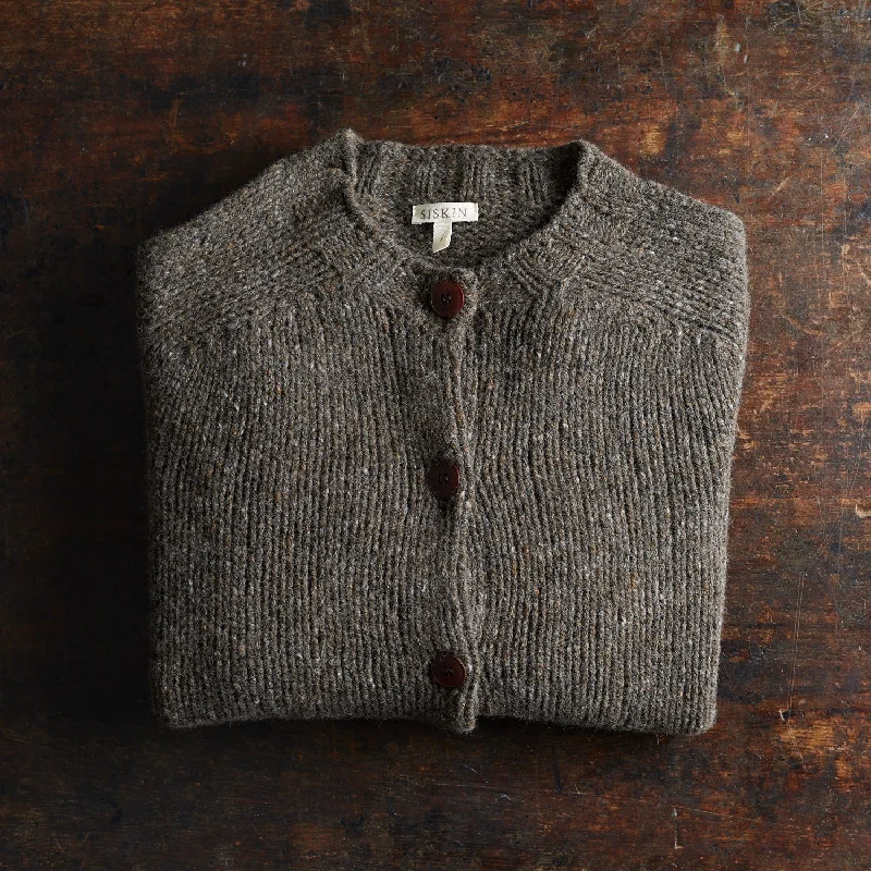 cardigan men rugged weave -Womens Coast Cardigan - Donegal Wool - Granite