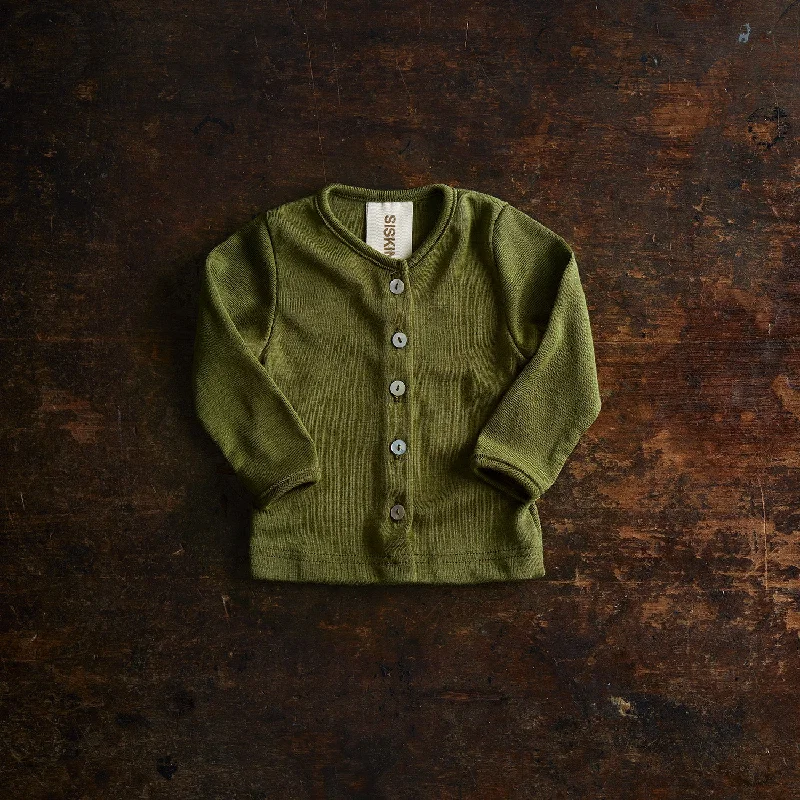 cropped cardigan adventure chic -Dove Baby Cardigan - Merino Wool & Silk - Moss