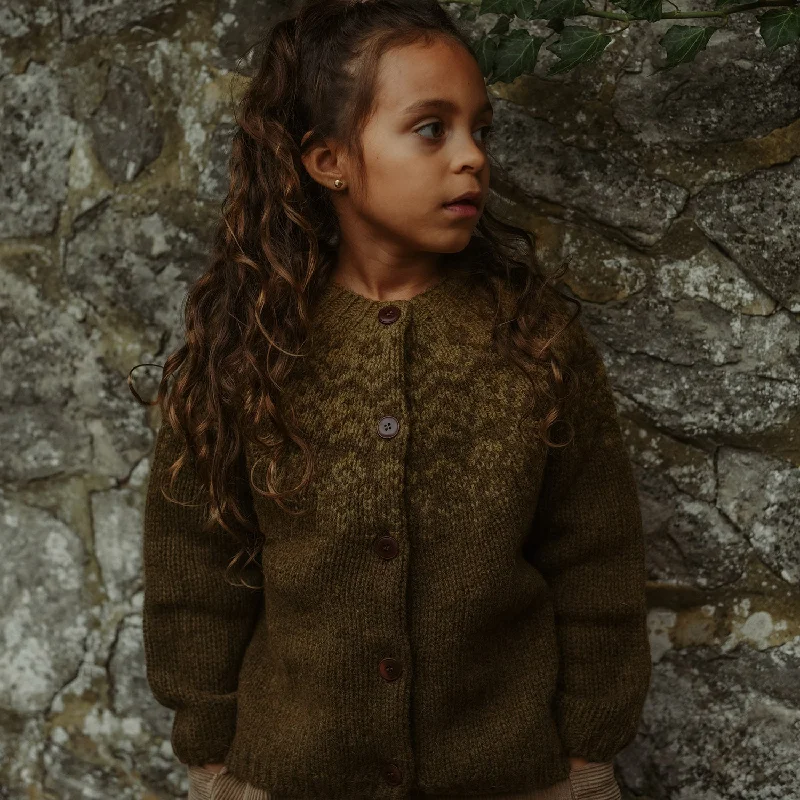 boucle-linen cardigan cozy -Fauna Cardigan - Lambswool - Olive