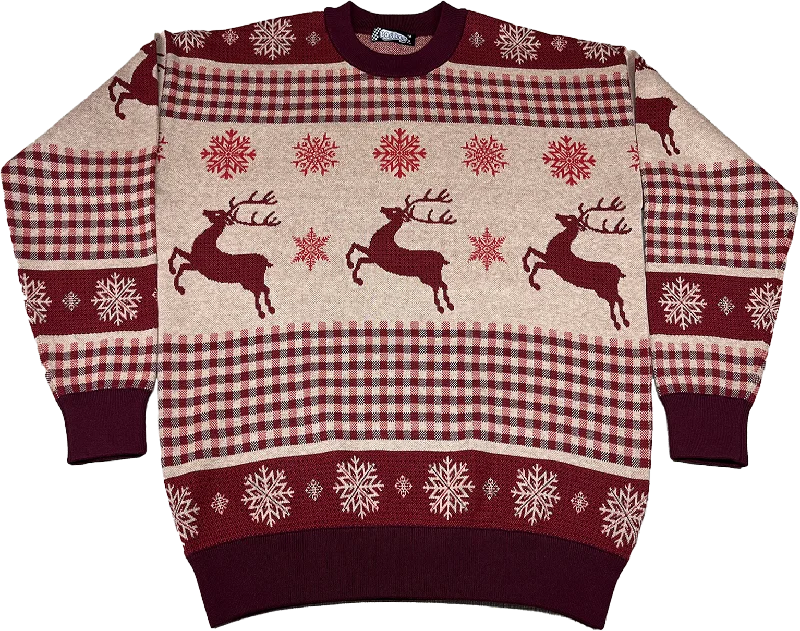 pullover sweater women soft citron -Snowflakes & Reindeer Knitted Christmas Sweater