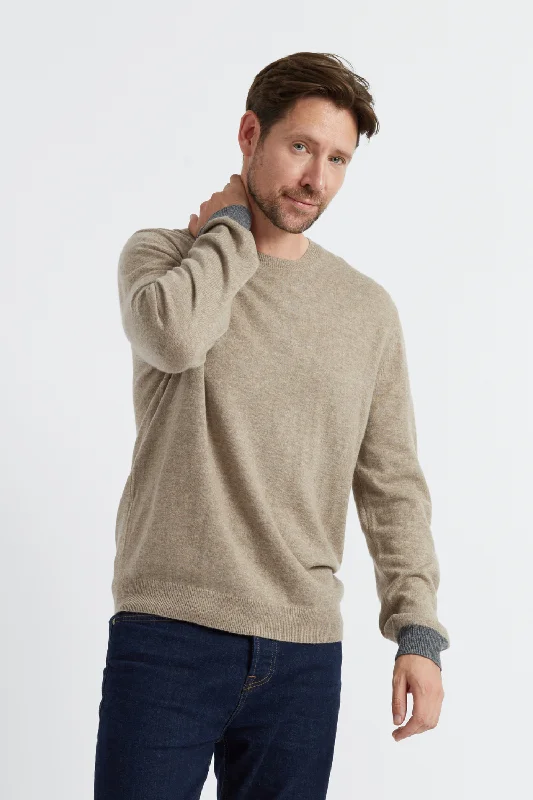 tweed-ramie pullover sweater classic -Soft-Truffle Wool-Cashmere Contrast Cuff Men's Sweater