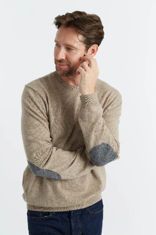 pullover sweater with agate trim -Soft-Truffle Wool-Cashmere Elbow Patch Men's Sweater