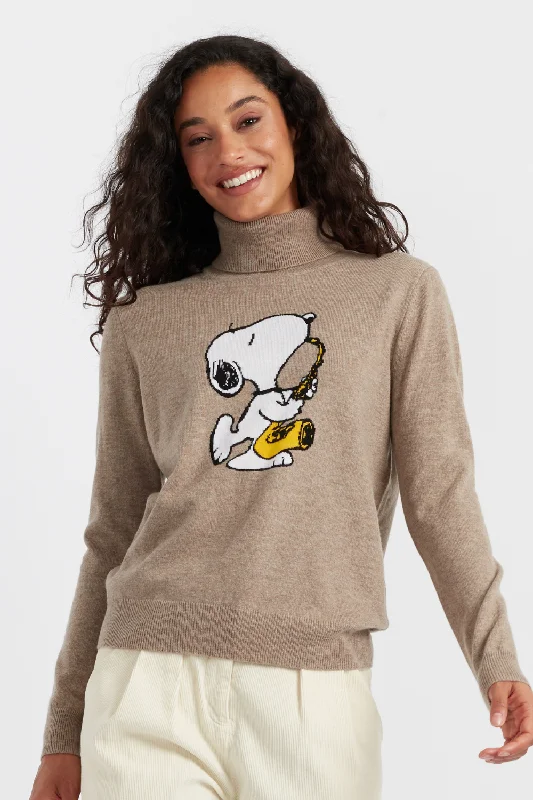 pullover sweater teens cosmic rust -Soft-Truffle Wool-Cashmere Snoopy Saxophone Sweater