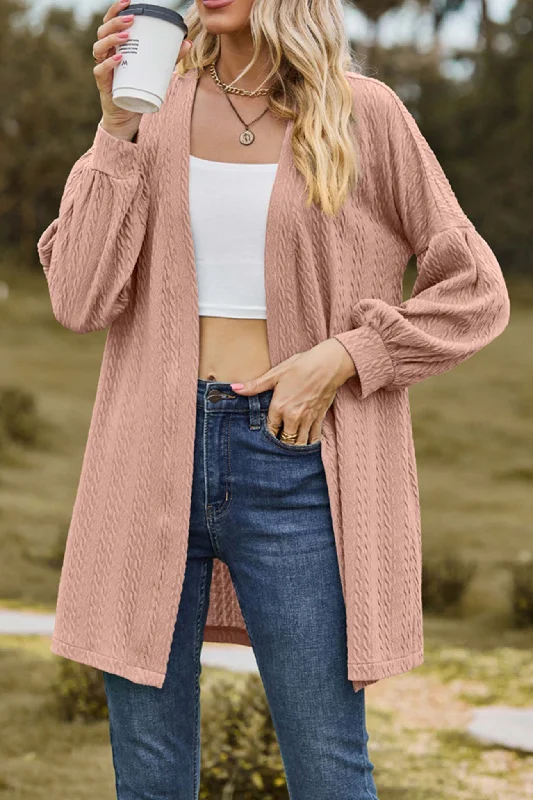 long cardigan festival vibe -TastyHottie - Solid Cable Knit Long Cardigan