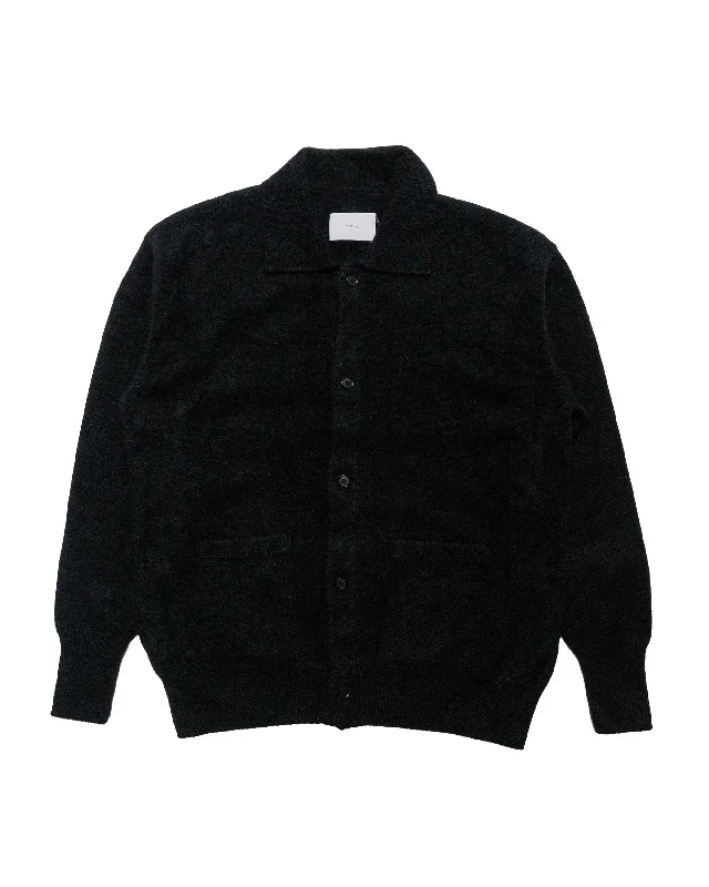 cotton-ramie cardigan soft -ssstein Fine Alpaca Knit Collared Cardigan Black