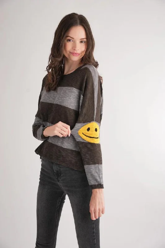 pullover sweater women soft marigold -Stitchdrop Happy Face Sweater