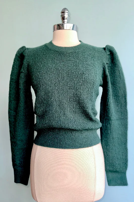 pullover sweater with lattice trim -Structured Puff Sleeve Sweater in Green by Lili Sidonio