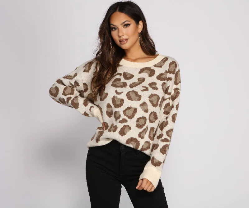 pullover sweater women misty fern -Stylish And Sassy Leopard Print Sweater