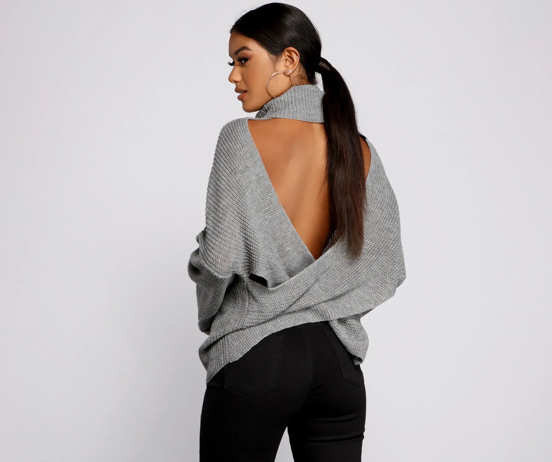 cropped pullover sweater trek vibe -So Chic Surplice Open Back Sweater