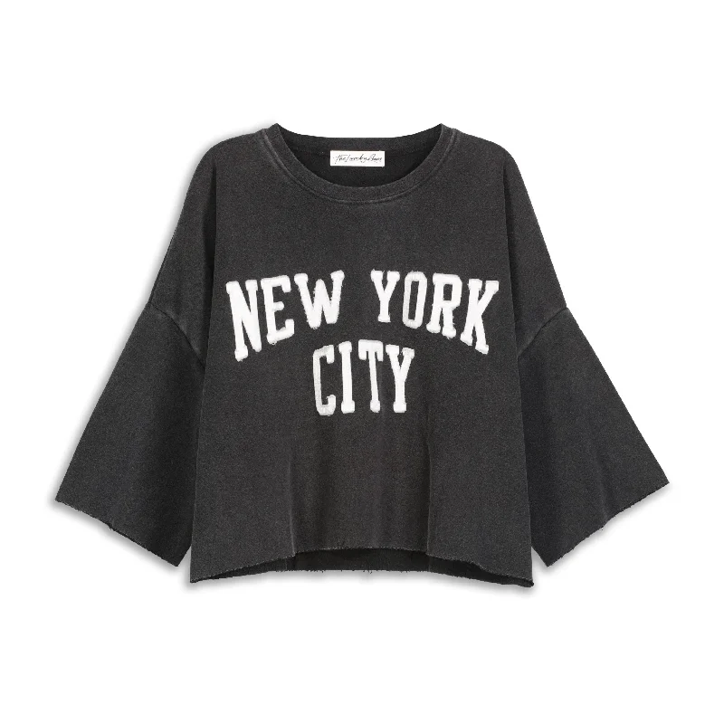 cropped pullover sweater trek layer -New York City Patchwork - Crop Jumper - Black Snow