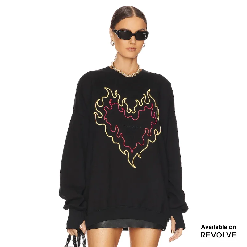 pullover sweater with glitter logos -Burn Heart - Jump Jumper - Black