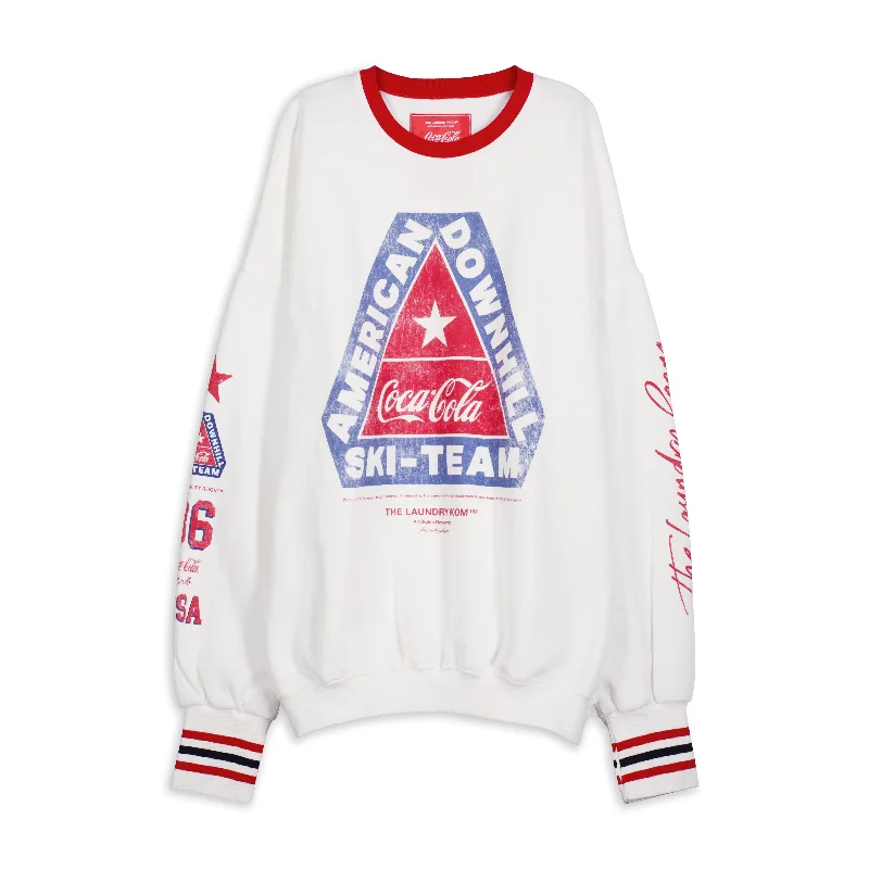 pullover sweater with bead hem -American Downhill Ski Team - Jump Jumper - White & Red & Blue