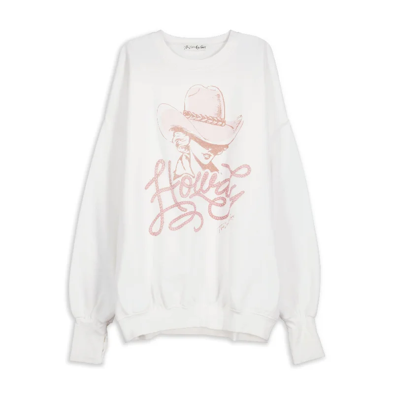 pullover sweater with twisted trim -Howdy Queen - Jump Jumper - White