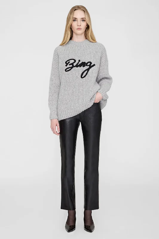 pullover sweater with draped trim -Sydney Crew Sweater Signature - Light Heather Grey