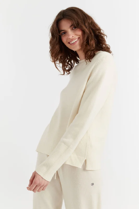 jute-silk pullover sweater rustic -Cream Cashmere Boxy Sweater