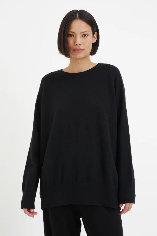 short pullover sweater festival layer -Black Cashmere Slouchy Sweater