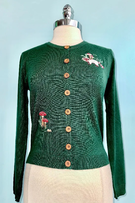 ochre cardigan golden hue -Woodland Mushroom Cardigan in Green by Banned