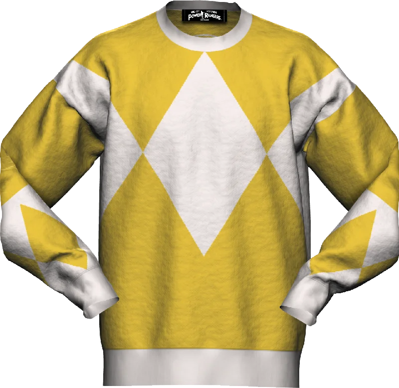 pullover sweater teens cosmic dune -Yellow Ranger Mighty Morphin Power Rangers Knitted Sweater