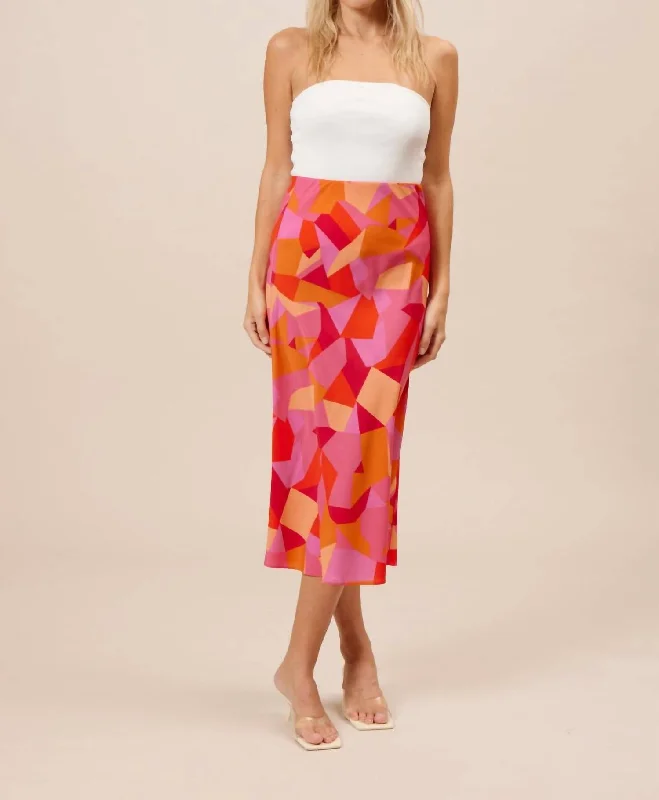 herringbone skirts -Adonia Midi Skirt In Geo Print