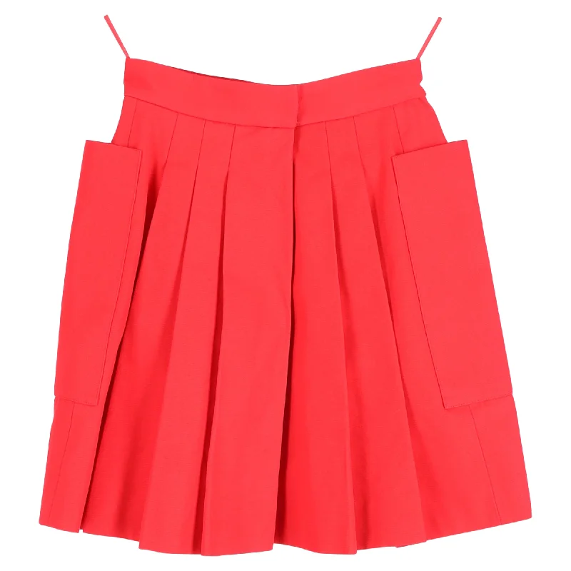 lime slim skirts -Alexander McQueen Pleated Mini Skirt in Red Cotton