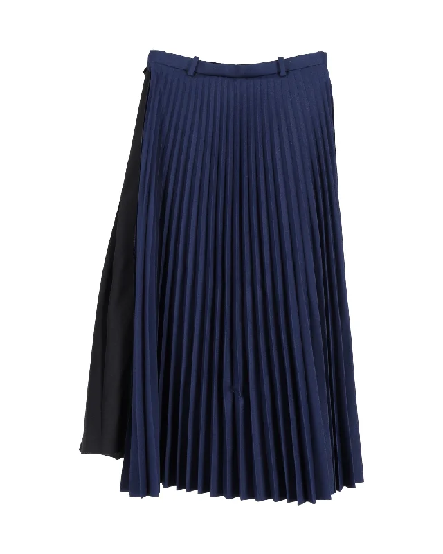 sky tint skirts -Balenciaga Pleated Midi Skirt in Navy Blue Polyester