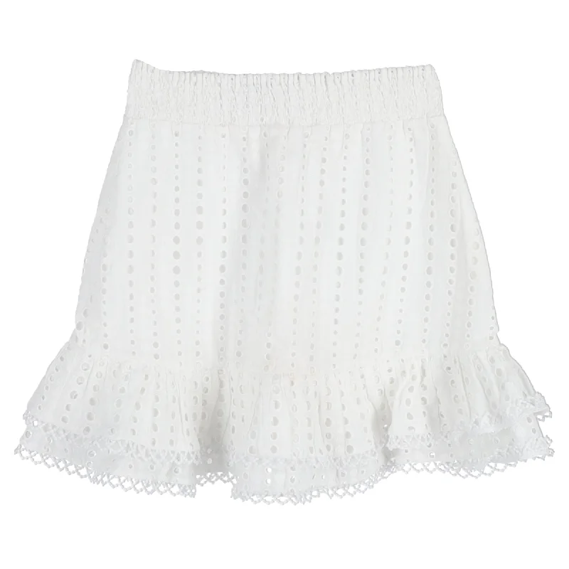 duo burst skirts -Charo Ruiz Ruffle Mini Skirt in White Embroidered Cotton