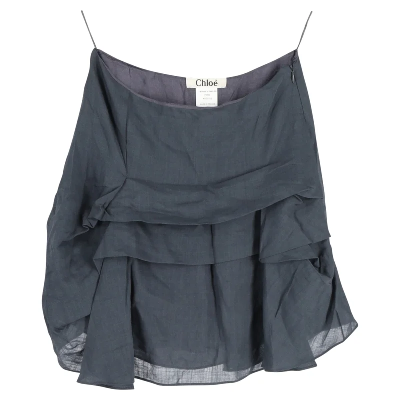 violet rest skirts -Chloé Mini Skirt in Ardoise Navy Blue Linen