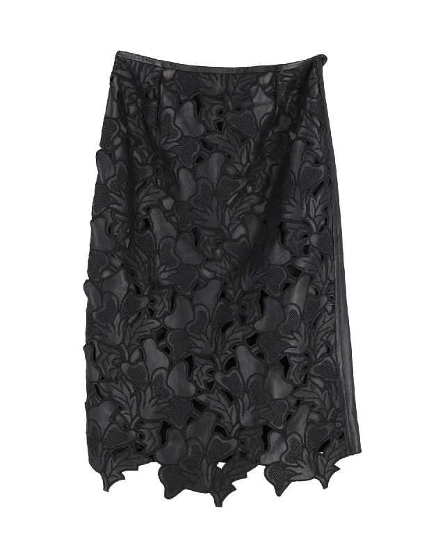 twilight soft skirts -Erdem Floral Cut-Out A-Line Skirt in Black Leather