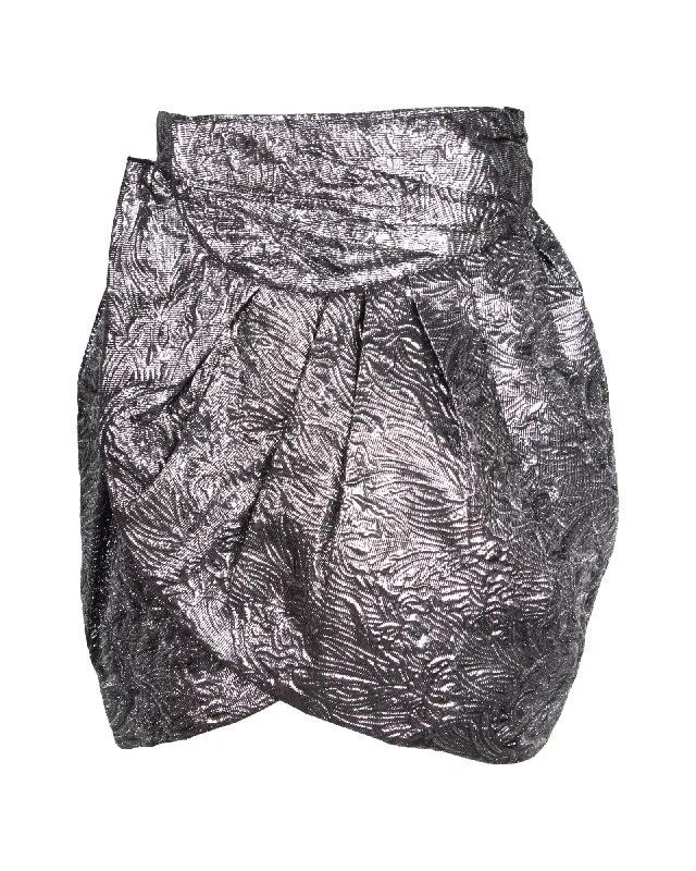 pine slim skirts -Isabel Marant Brocade Metallic Wrap Mini Skirt in Silver Wool Blend