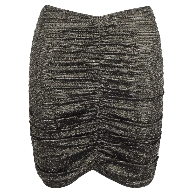 twill soft skirts -Lisa Marie Fernandez Ruched Mini Skirt in Metallic Black Nylon