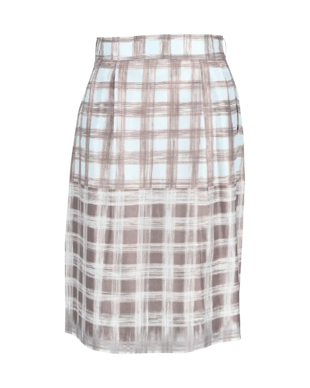 newborn slim skirts -Loro Piana Plaid Midi Skirt in Multicolor Silk