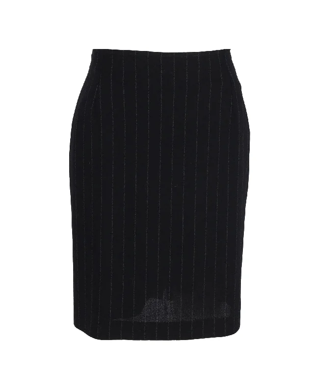 maternity glow skirts -Max Mara Striped Knee-Length Skirt in Black Cotton